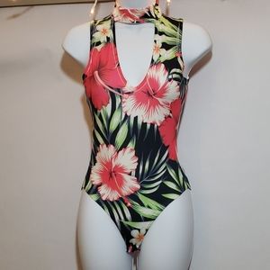 NWOT Pink Hibiscus Flower Body Suit